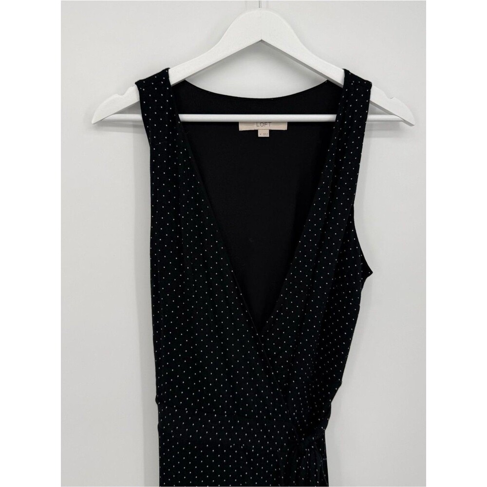 Loft Black White Polka Dot Sleeveless Wrap Dress Midi Size Medium - Picture 3 of 10